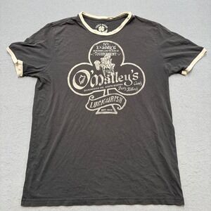 Lucky Brand Ringer T-Shirt Men's Large Black Graphic Ringer Short Sleeve Cotton